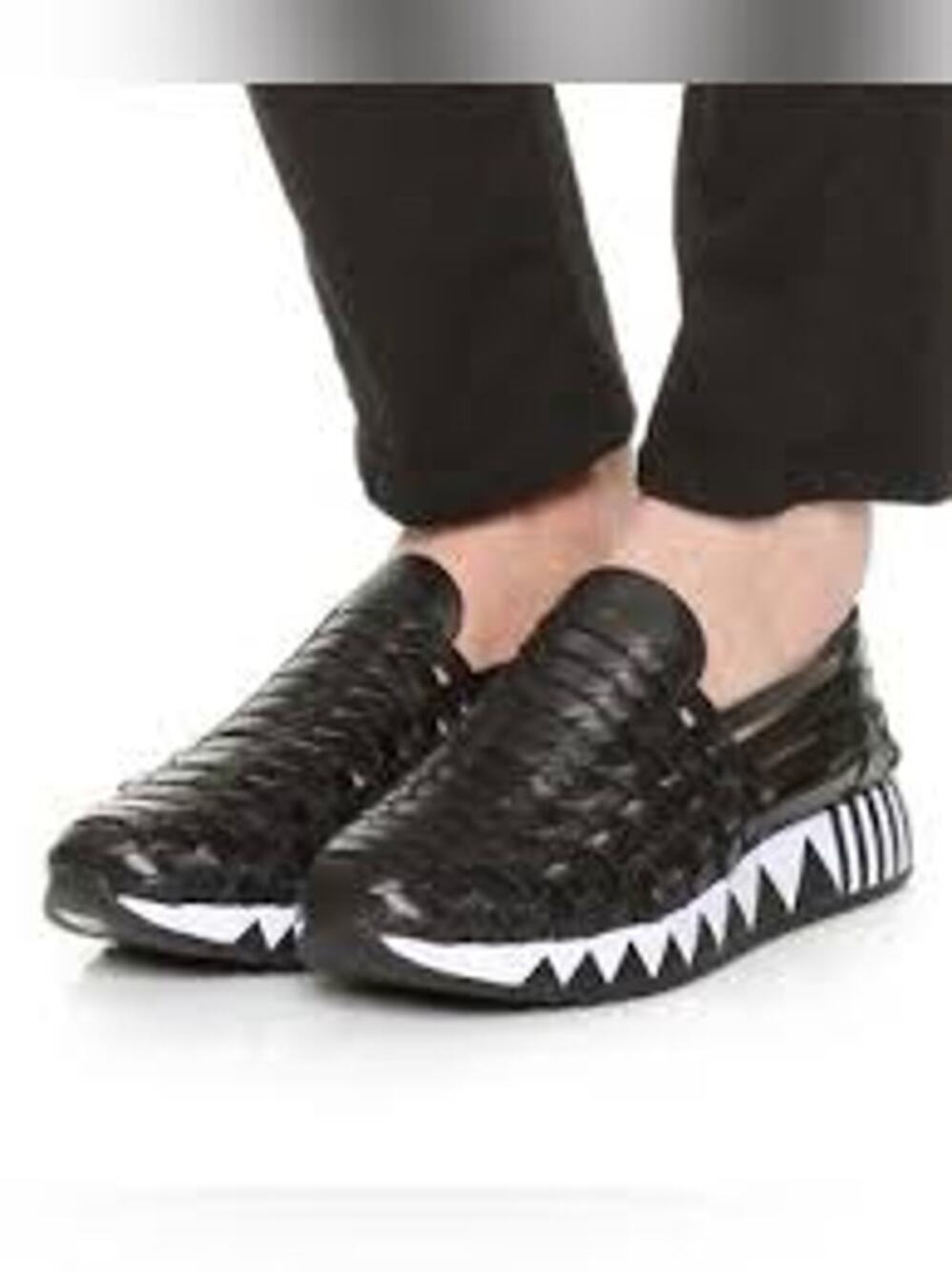 Tory Burch Womens 7 Black Woven Leather Slip On Sneakers Geometric Sole